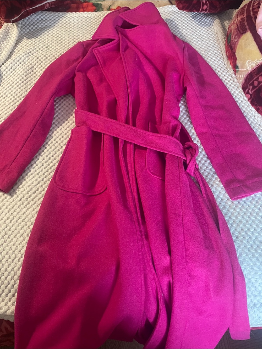 SHEIN Fuchsia Pink Belted Trench Coat
